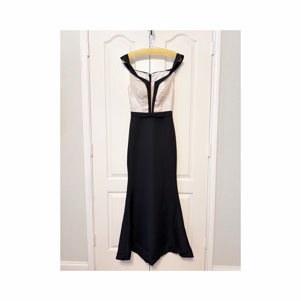 Lanting Bride Elegant Black and Metallic Sequins Evening Dress Size Small